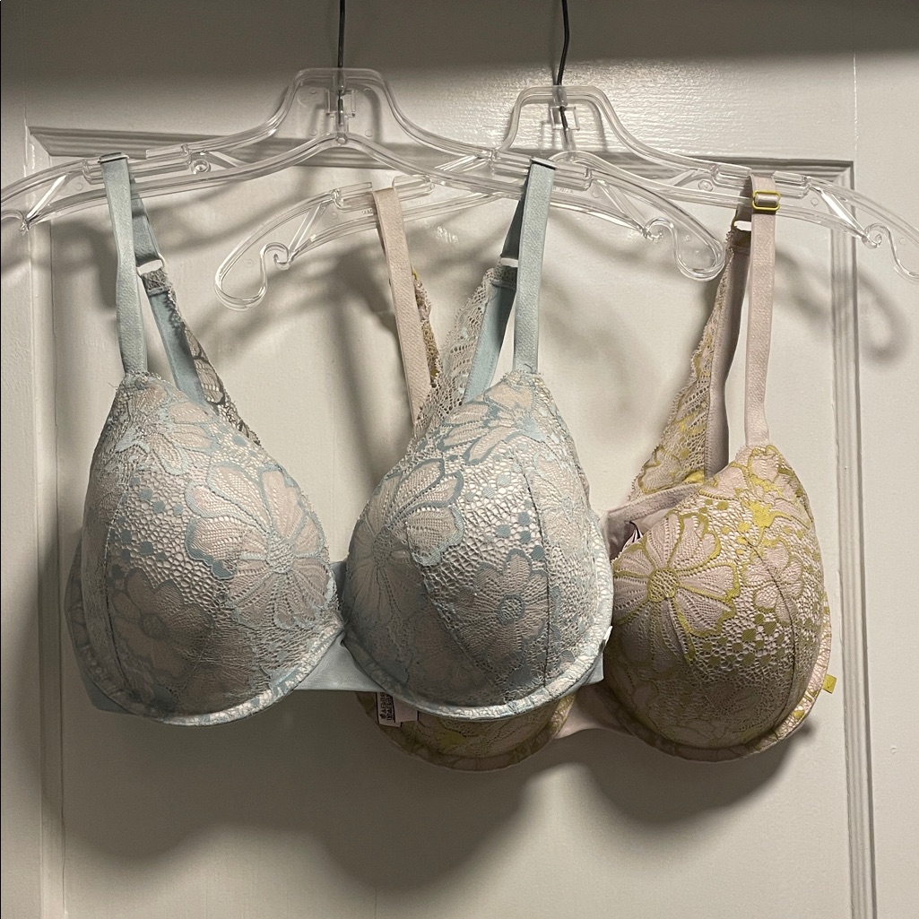 Victoria's Secret Lace Lightly Lined Demi Bra Duo In Light Blue And Pale Yellow